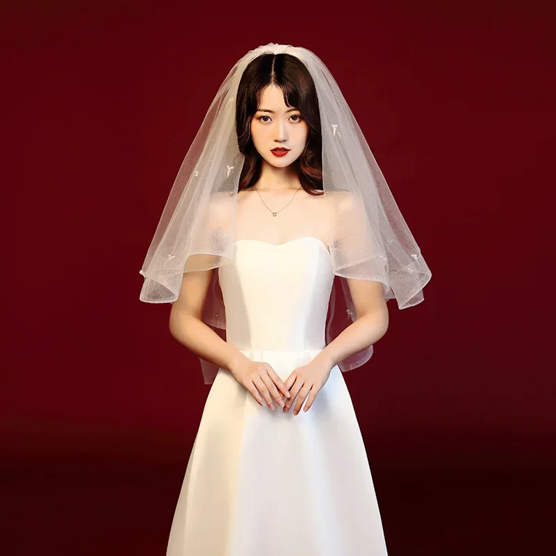 

Двухслойная короткая свадебная вуаль цвета слоновой кости, Свадебные фаты с гребнем для невесты, свадебные аксессуары