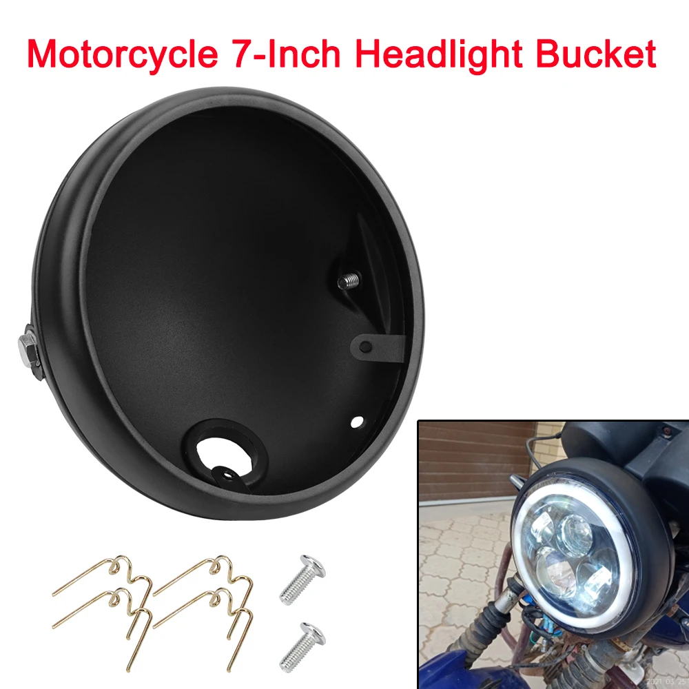 Motorcycle Headlight 7-Inch Retro Bucket Modified Headlight Base Matte Black LED Headlight Shell