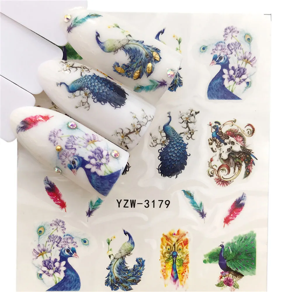 

Peacock Nail Stickers Animal Sticker Fish For Nails Slider Cute Autumn 2021 Accesoires Aesthetic Creativity Symbol Decorations