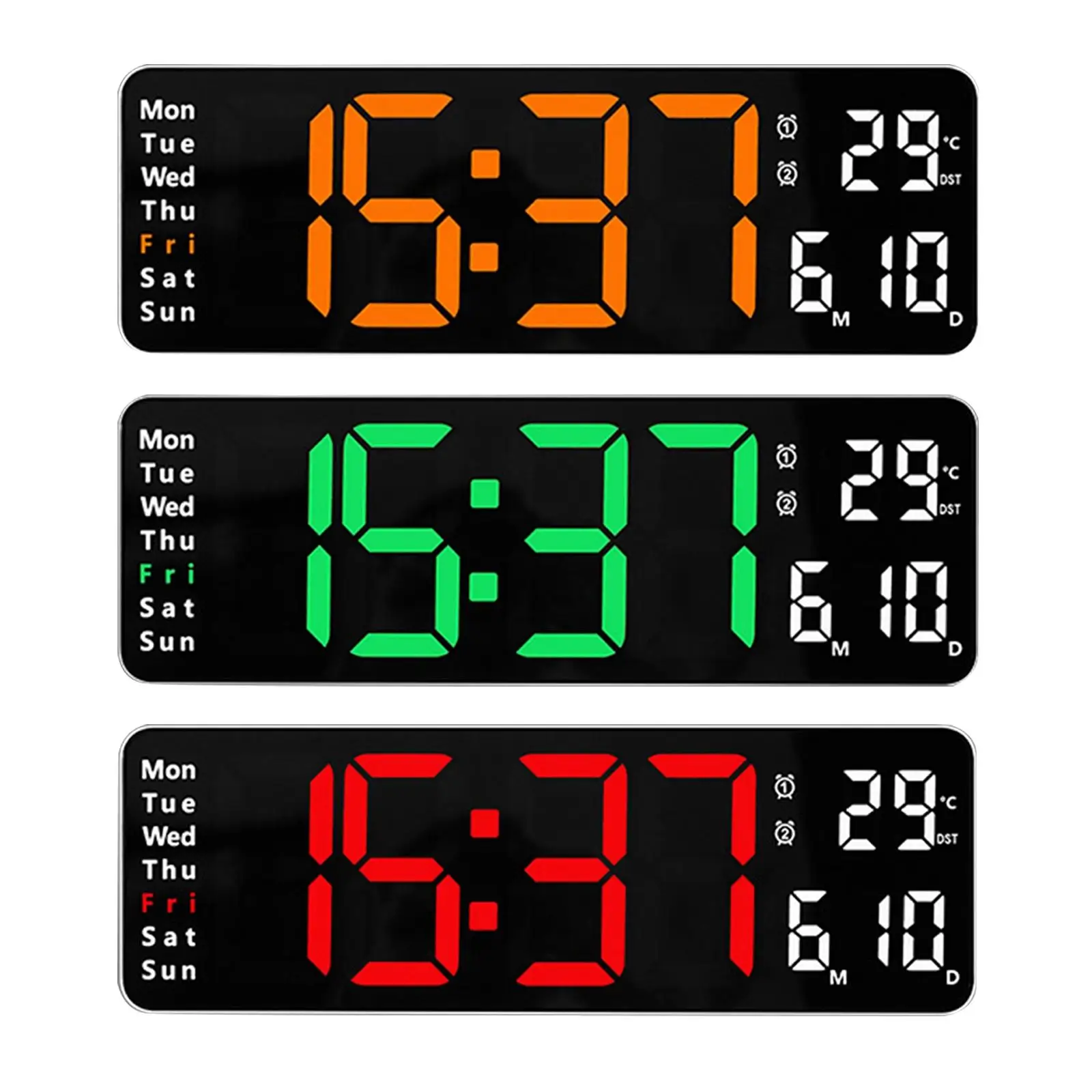

Digital Clock Two Color Display Bedroom Decor Hanging Desk Adjustable Brightness Indoor Temperature Wall Clock for
