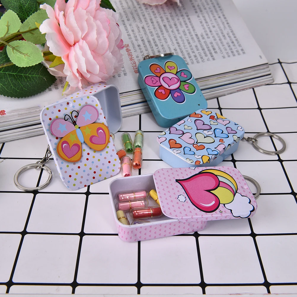 

Portable square MiNi iron box Key ring xylitol storage box wedding seal Jewelry Pill Cases