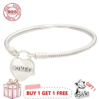 925 sterling silver pan bracelet silver heart love logo chain bracelet fit european charm bracelets women jewelry