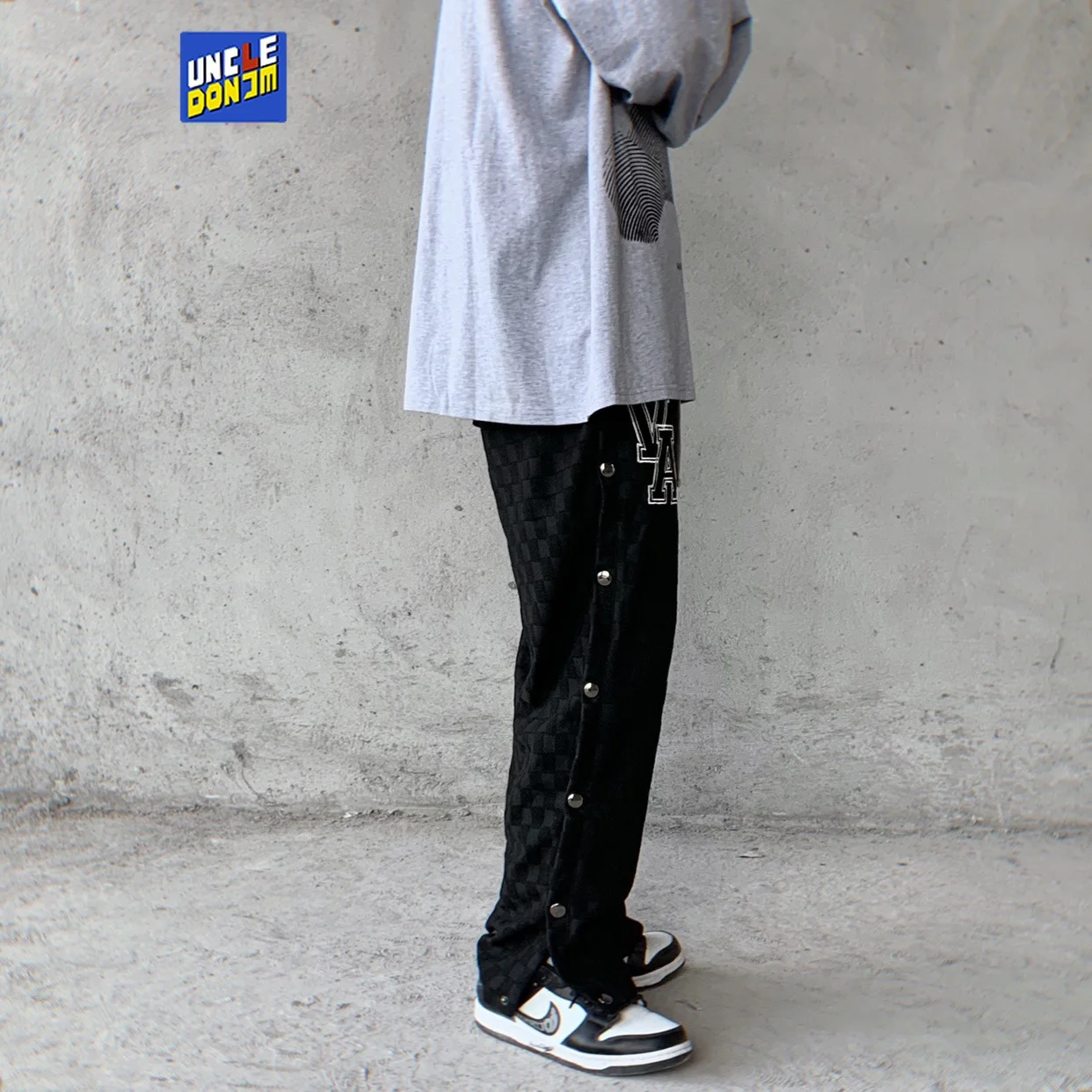 UNCLEDONJM Side-breasted design plaid punk pants joggers men street wear hip hop High Street mens sweatpants | Мужская одежда
