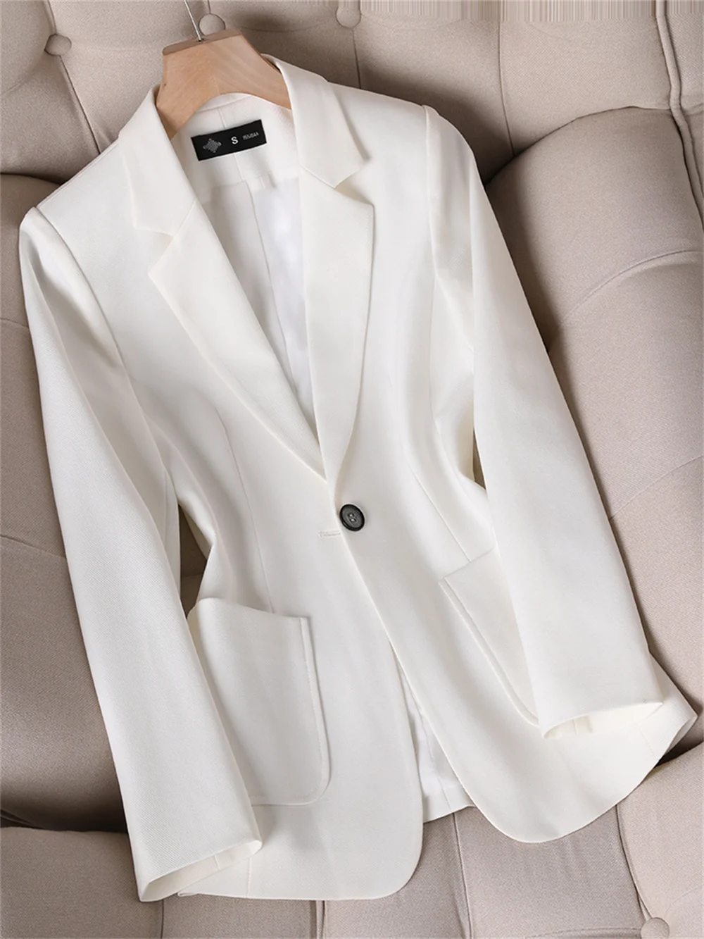 Women Formal Blazer 2023 New in Black White Red Long Sleeve Single Button With Pocket Office Ladies Jacket Business Work Wear