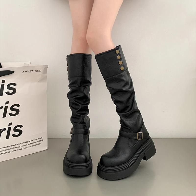 Винтажные коричневые женские сапоги в стиле пастушки вестерн модные длинные