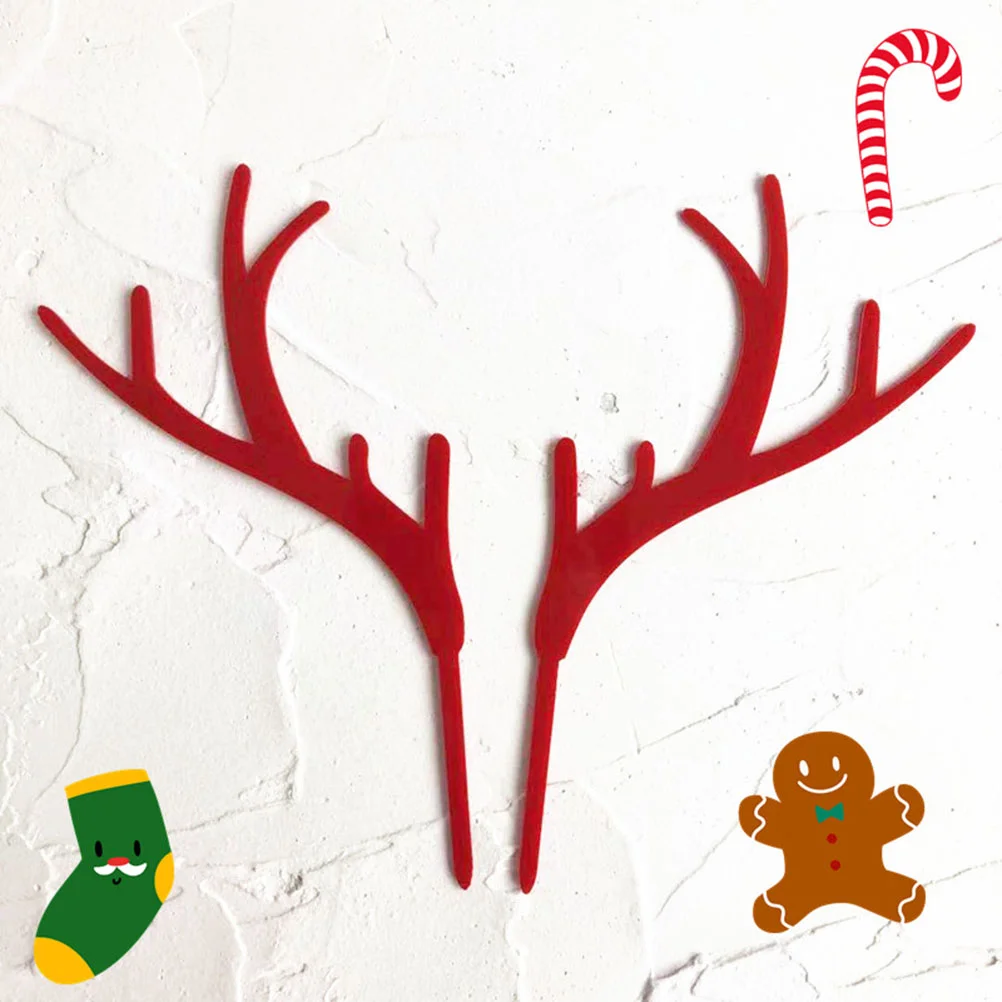 

Cake Christmas Cupcaketop Topper Picks Antler Ornament Antlers Decoration Dinner Decors Party Theme Shape Reindeer Gold