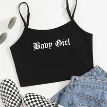 Gothic Letter Graphic Spaghetti Strap Crop Cami Top Women Summer Y2K Clothes Black Punk High Street Style Tee Shirt 2022 Tanks