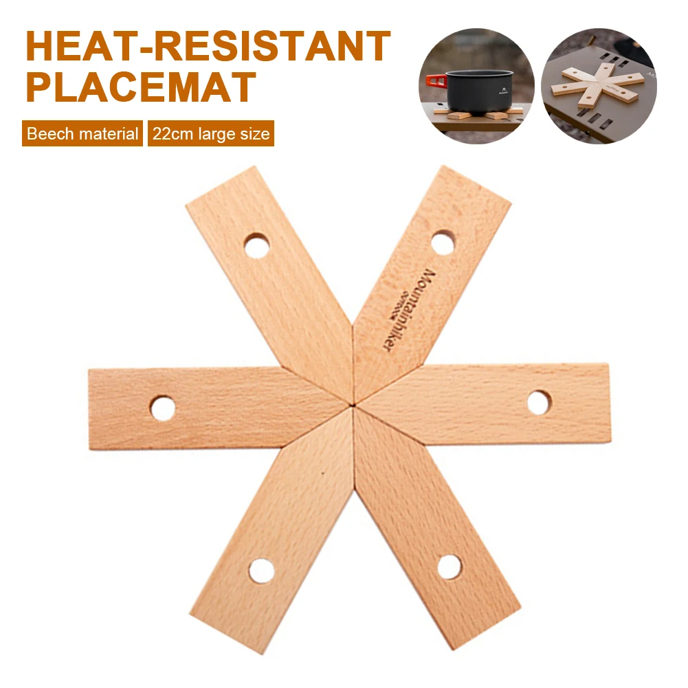 Outdoor Portable Travel Camping Heat Resistant Placemat Solid Wood Pot Pan Mat Snowflake Dining Table Placemat Wooden Coaster