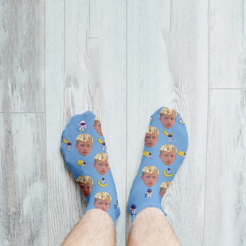 3D Cute Cartoon Astronauts Pattern Printed Short Socks for Men Women Customized Face Fashion Funny Socks DIY Design Socks