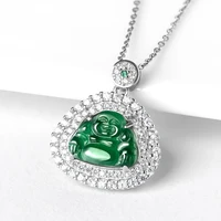 burmese jade buddha pendant choker men emerald natural necklace jadeite accessories vintage gift luxury 925 silver green