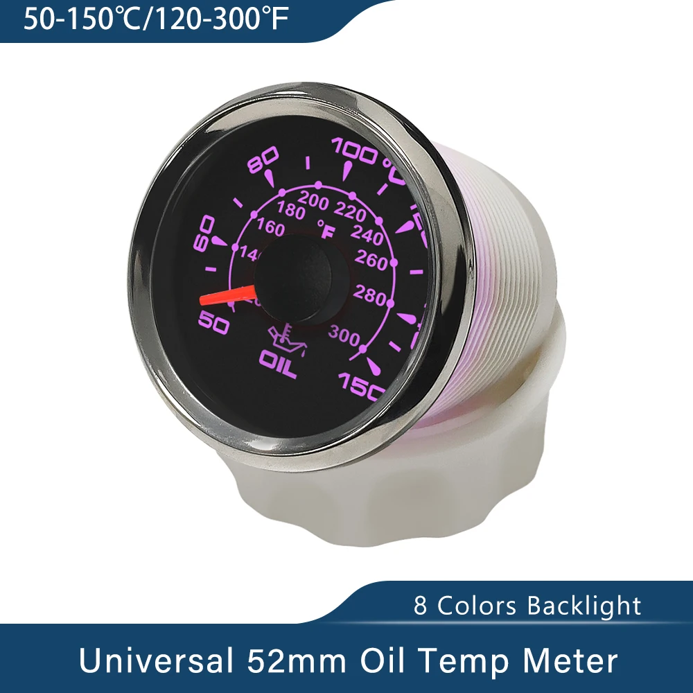 

52 мм водонепроницаемый 50-150 ℃ датчик температуры масла Температура топлива. Счетчик с 8 цветами подсветки для автомобиля лодки яхты 9-32V