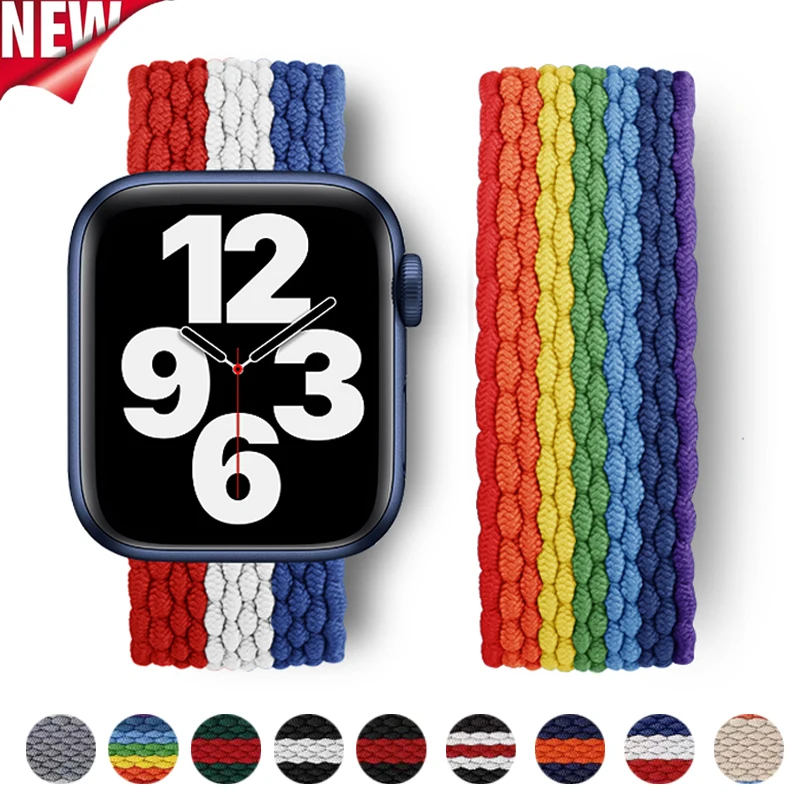 

Braided Solo Loop for iWatch 7 6 SE 5 4 3 2 Nylon Strap For Apple Watch 44mm 40mm 38 42 45mm 41mm Elastic Rainbow Bracelet Band