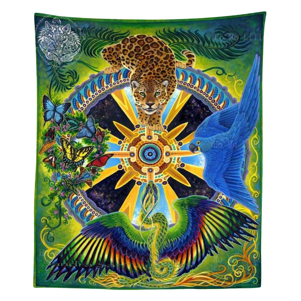 

Mayan Aztec America Tiger Rainforest Spirit Shield Beautiful Mandala Weed Fairy Trippy Tapestry By Ho Me Lili For Home Decor