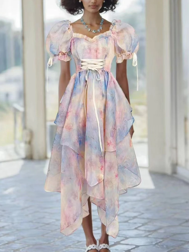 Женское платье с квадратным вырезом VGH элегантное лоскутное принтом