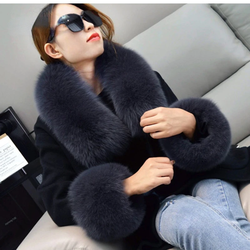 Real Fox Fur Collar Scarf Cuffs Set Winter Warm Genuine Fur Scarf Wristband For Coat Women Real Fur Shawl Sleeves Scarves Custom