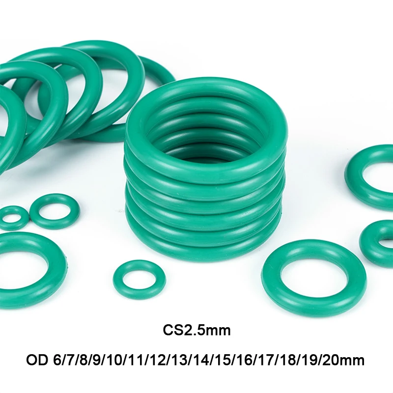 

10Pcs/lot Green FKM Fluorine Rubber O-Ring Oil Sealing Gasket CS2.5mm OD 6~20mm O Ring Seal Gasket Rings Fuel Washer