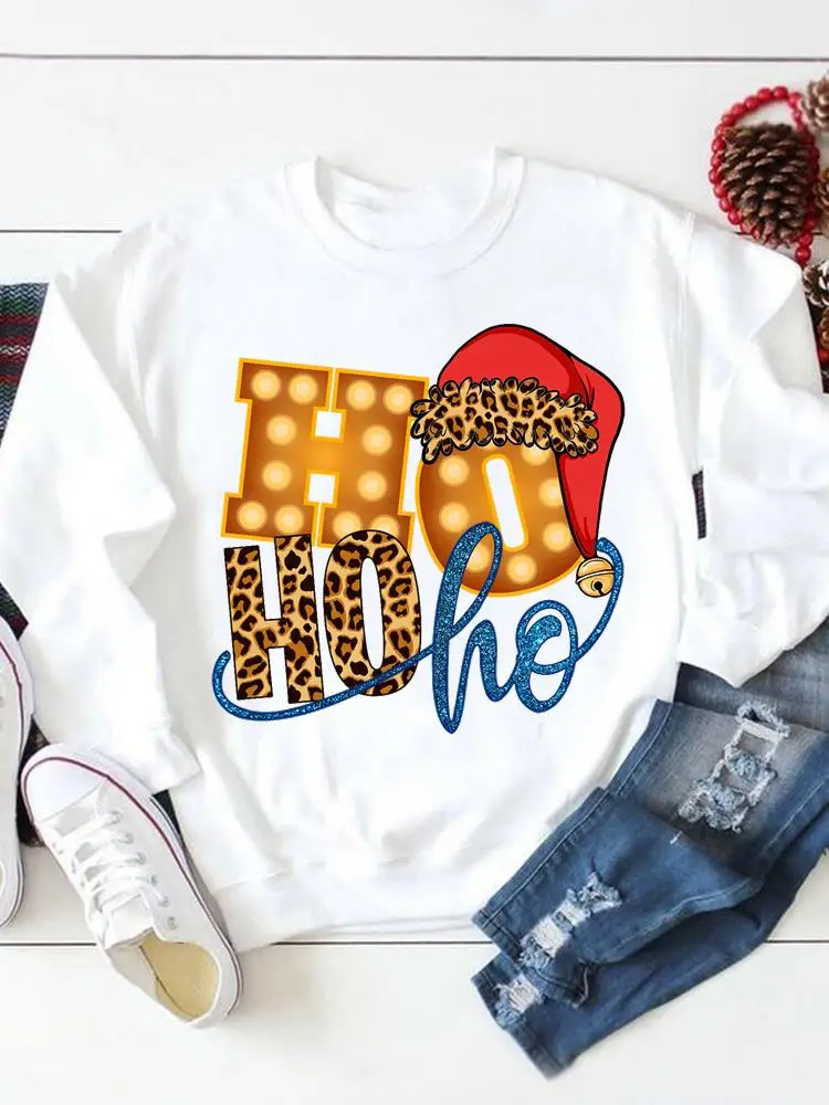 

Leopard Letter 90s Style Trend Pullovers Print Clothing Merry Christmas Holiday Fashion Casual Female Women Graphic Sweatshirts