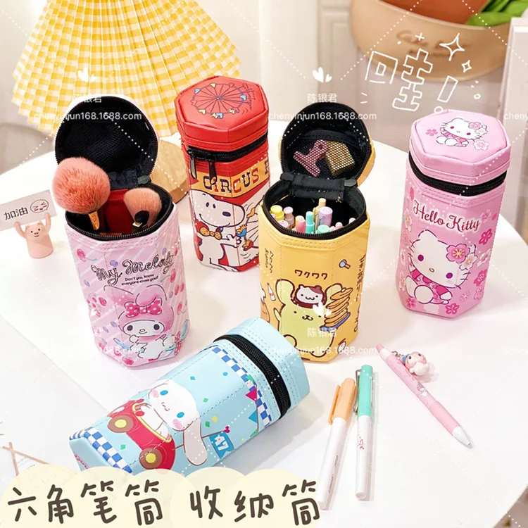 

Kawaii My Melody Kuromi Cinnamoroll Sanrios держатель для ручек студенческий Настольный держатель для ручек Шестигранная форма многофункциональная трубка дл...