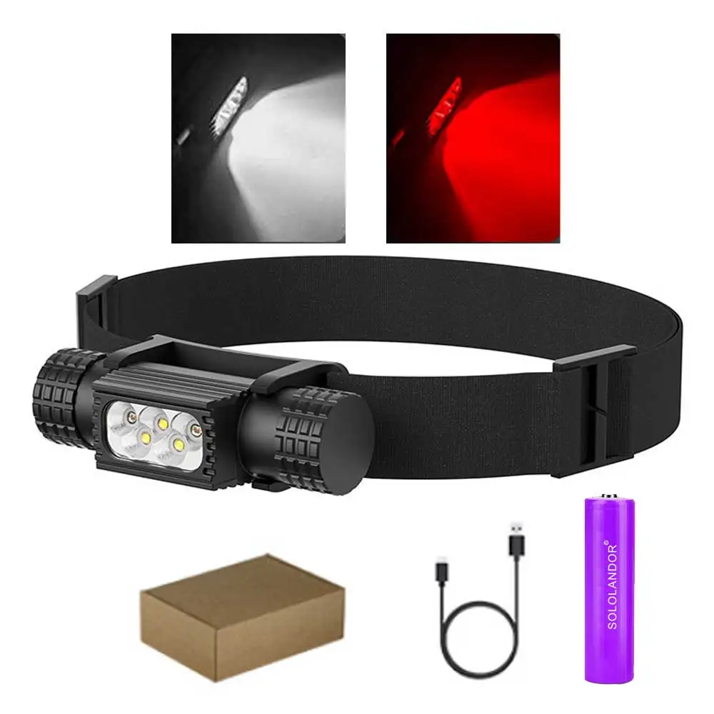 

Мини-налобный Фонарь SOLOLANDOR, Светодиодный, USB Type-C, Перезаряжаемый, С Красным, Зеленым, УФ-излучением 395 Нм, Синим