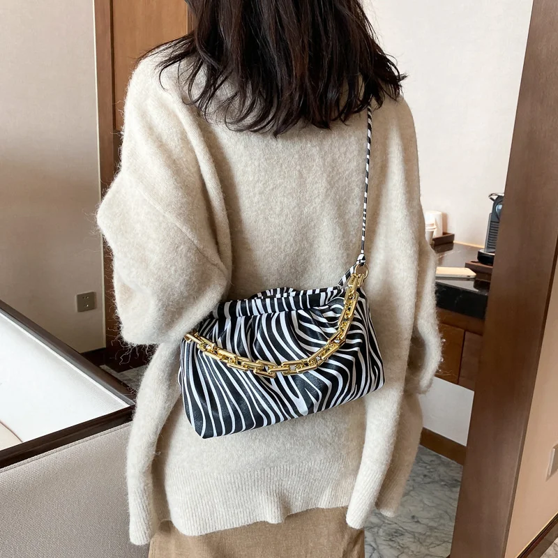 

New 2023 Women Zebra Stripe Leather Handbags Chain Bag Brand Luxury Ladies Girls Crossbody Bags Shoulder Messenger Bag
