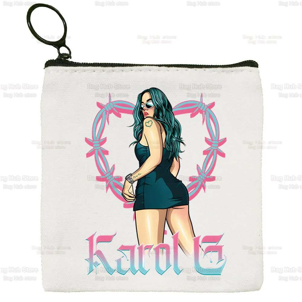 Karol G Bichota Music Singer Graphic Rapper Simple Canvas Coin Purse Cute Cartoon Key Case Lady Bag Coin Storage Bag