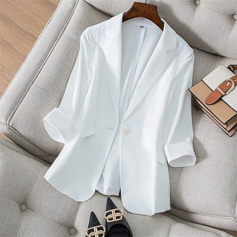 Women Blazer 2023 New Fashion Spring Summer Three-Quarter Sleeve Thin Suits Jacket Ladies Casual Work Blazers Coat Female Tops