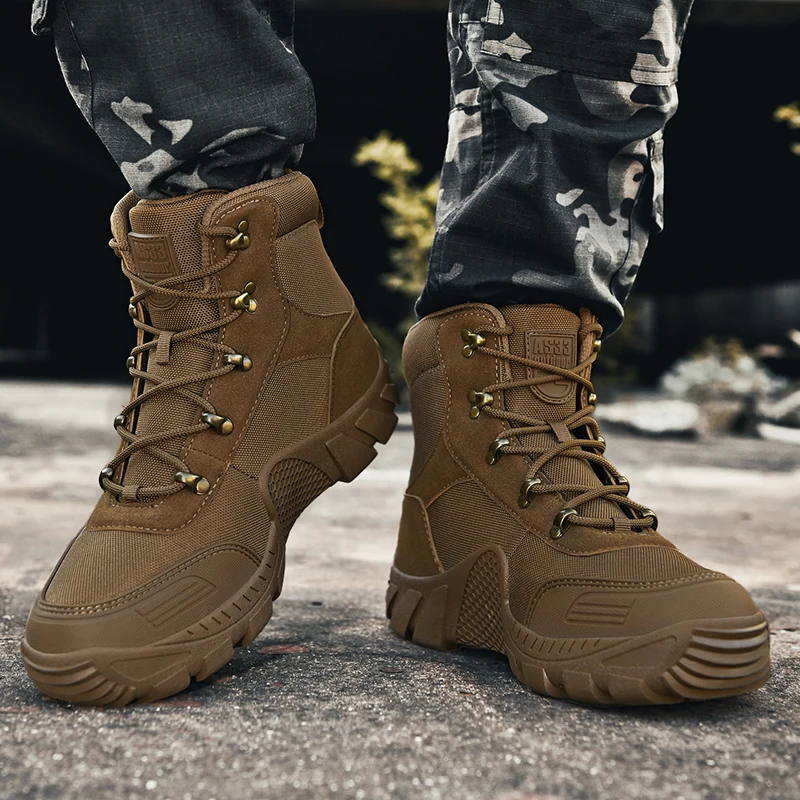 HIKEUP Winter Boots Men Outdoor Hiking Boots Suede High Top Trekking Sneaker Men Waterproof Tactical Combat Plus Size