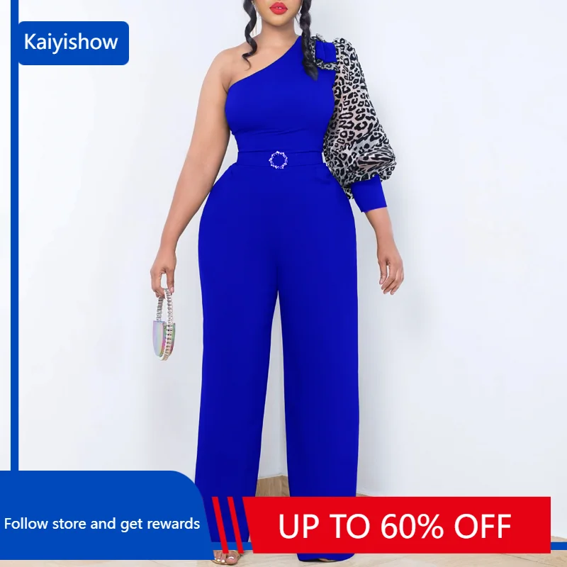 

African Clothes Women Jumpsuit One Puff Sleeve Tops Sexy High Waist Wide Leg Classy Party One Piece Romper New Africa Clothing