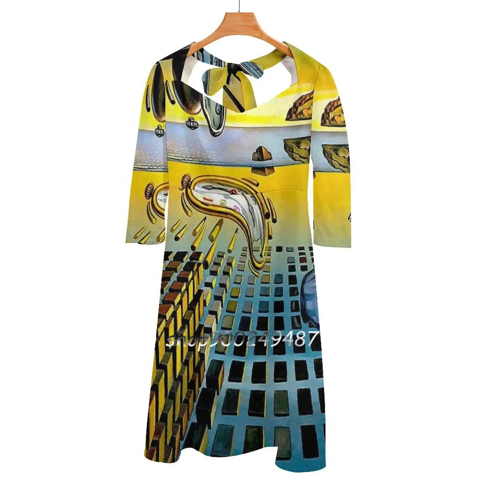 

Disintegration : Vintage Abstract Painting Print Square Neck Dress Cute Loose Print Dresses Elegant Beach Party Dress