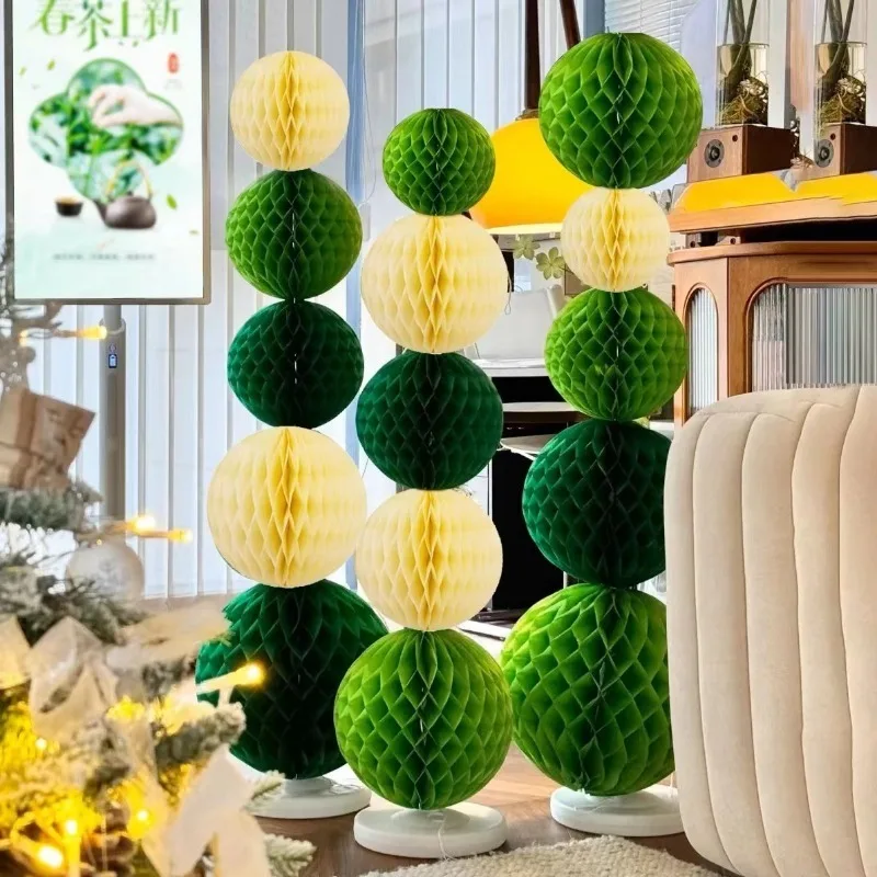 Зеленый бамбуковый круглый фонарь Китайская традиционная чернильная живопись