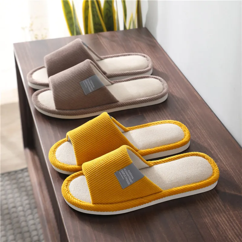 

Linen Slippers Female Home Cute Fall/Winter Non-slip Sweat-absorbent Cotton Linen Couple Floor Slippers
