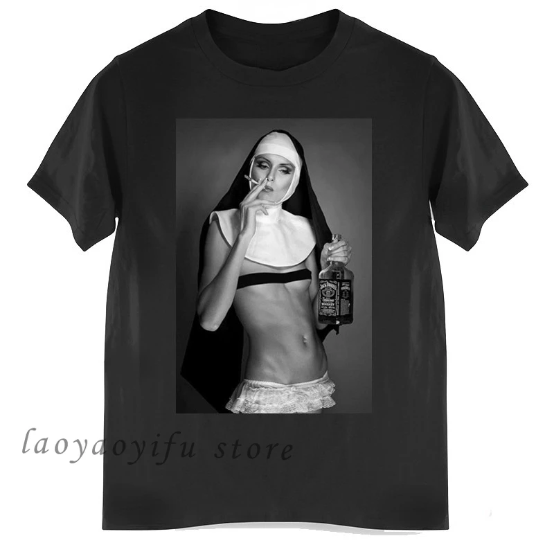 

Nun Smoking Amp Drinking TShirt Bad Girls Popular Streetwear Women Men Harajuku Hip Hop Tops Oversized T Shirt Retro T Shirt