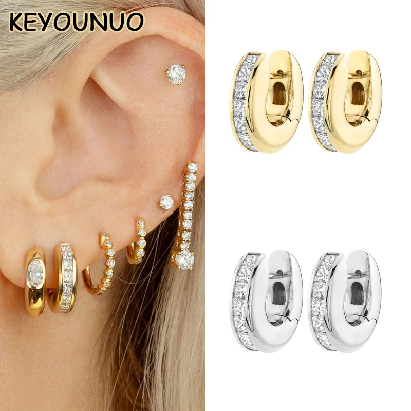 

KEYOUNUO Gold Filled Silver Color Hoop Earrings For Women Zircon Channel Wide Deluxe Earring Wedding Party Jewelry Wholesales