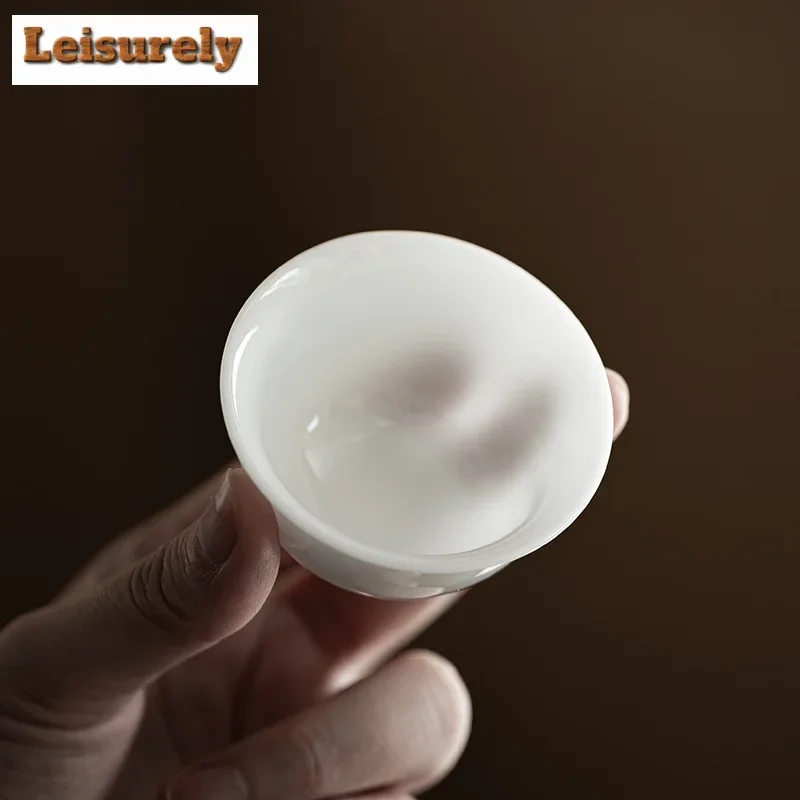 Фото 35 мл фарфоровая двусторонняя чашка Handamde Iced Jade, белая дегустационная чайная чашка, маленькая персональная чайная чаша, мастер-чашка, кунг-фу, чайная посуда, подарок №4
