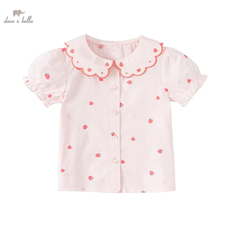 

DB2222021 dave bella Summer Cotton T-shirts Pink print Baby Girl Clothes Short Sleeves Tops Baby Clothing