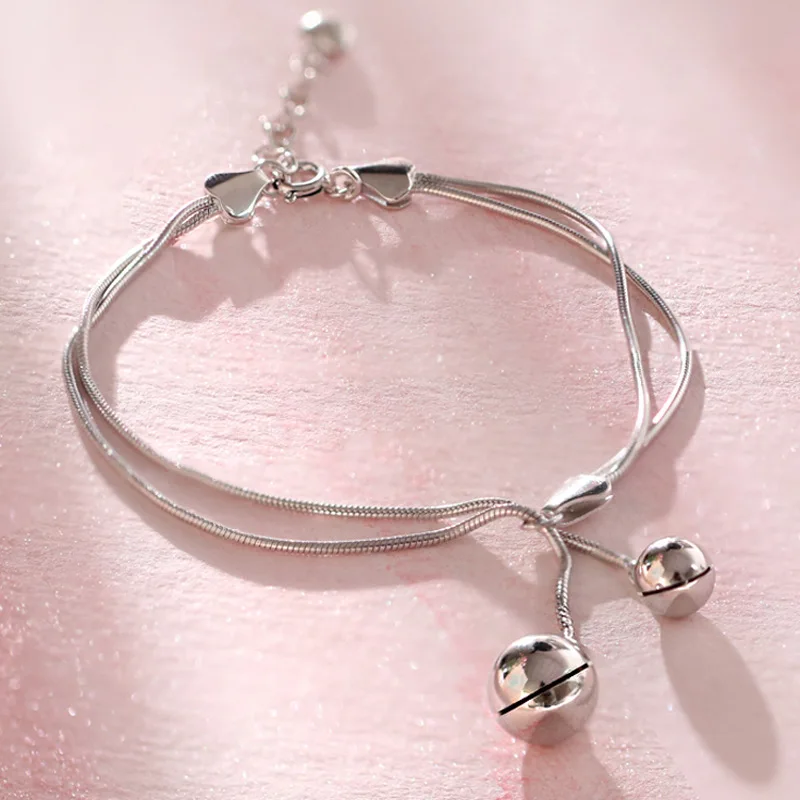

TURAVZCC Original Fashion Round Beads Bracelet Double Bells Bracelet For Teen Girls Lady Gift Women Handmade Jewelry