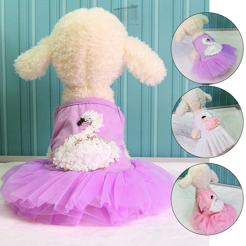 

Summer New Pets Cotton Yarn With Swan Tutu Dress Puppy Cat Elegent Solid Color Princess Lace Skirt Clothes Costume For Dogs