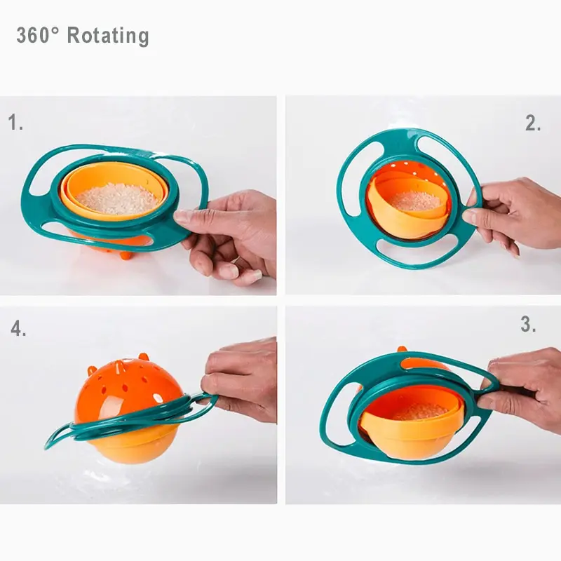360 Degree Universal Gyro Bowl Rotation Spill Resistant Feeding Dishes for Baby Training Children Rotary Balance Novelty Gyro images - 6
