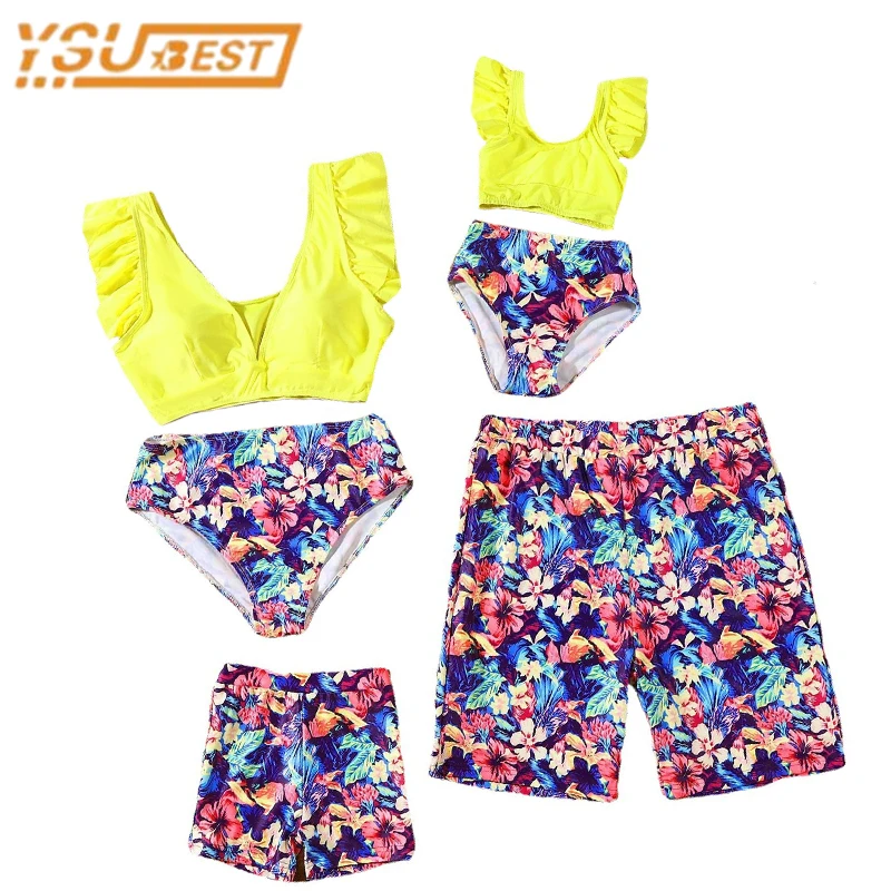 

Family Matching Outfits V-neck Printing Swimwear Mommy and Daddy Son Daughter Clothes Clothing Bikini Sandbeach Swimsuit