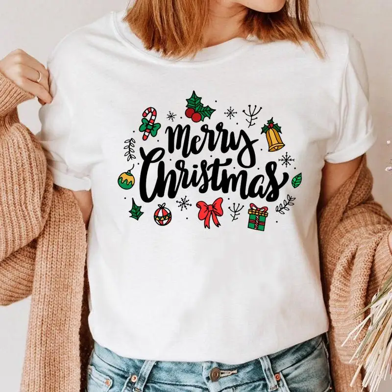 

Женская Праздничная футболка в стиле 90-х с надписью, красивая Новогодняя футболка, одежда с надписью Счастливого Рождества и мультфильма, м...