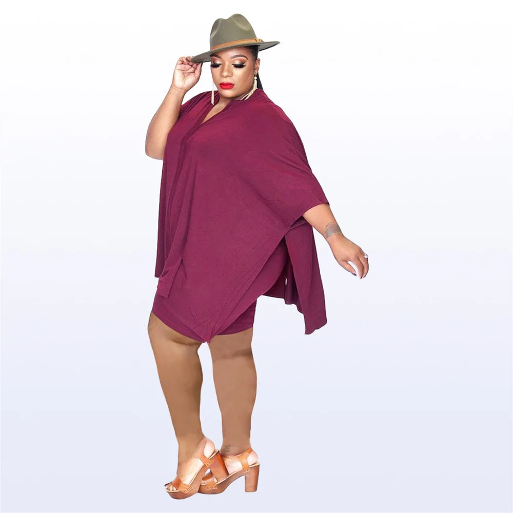 Plus Size Shorts Sets Two Piece Set Solid Loose Crop Top Leggings Casual Fashion Matching Set 2022 Who 3xl 4xl 5xl 6xl