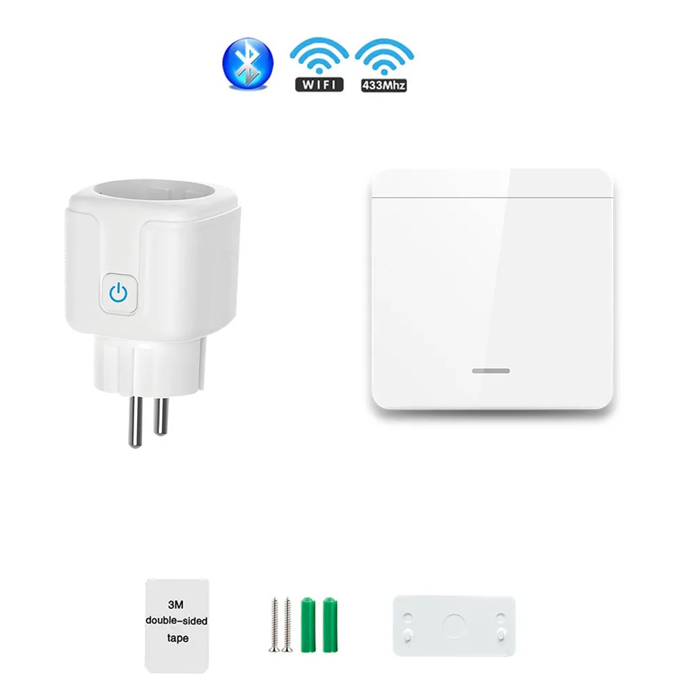 

Tuya Smart Life RF 433 МГц Беспроводная мини-умная розетка 16А Электрическая розетка Дистанционная вилка европейского стандарта Голосовое управление Google Home Alexa
