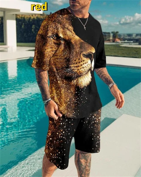 Summer Fashion Animal Lion Tiger Men Sets 3d Printed Tracksuit Casual Short Sleeve T Shirt+Shorts SportsWear 2 PCS Set