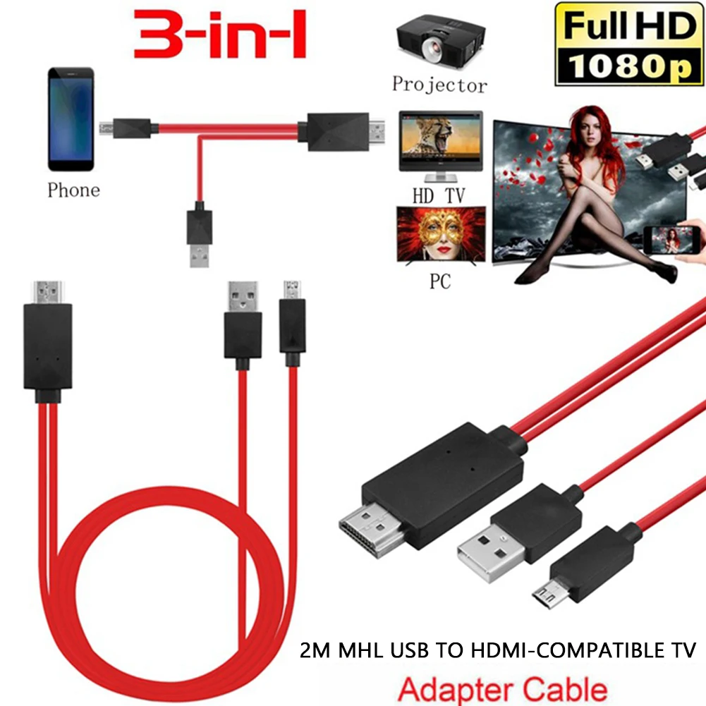 2m MHL Micro-USB к HDMI-совместимый адаптер конвертер кабель 1080P HDTV для Android устройств Samsung