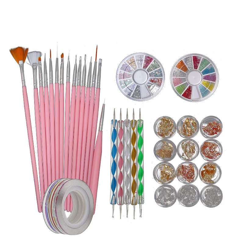 

Nail Brushes Set Striping Tape Stickers Rhinestones Decoration Box Dotting Manicure Set For Nail Foils Design Tool Kit