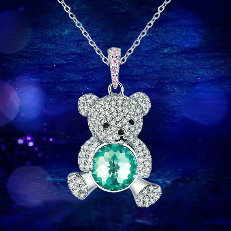 Ожерелье с медведем Дамы Синий Зеленый Кулон Личность Мода Сладкие