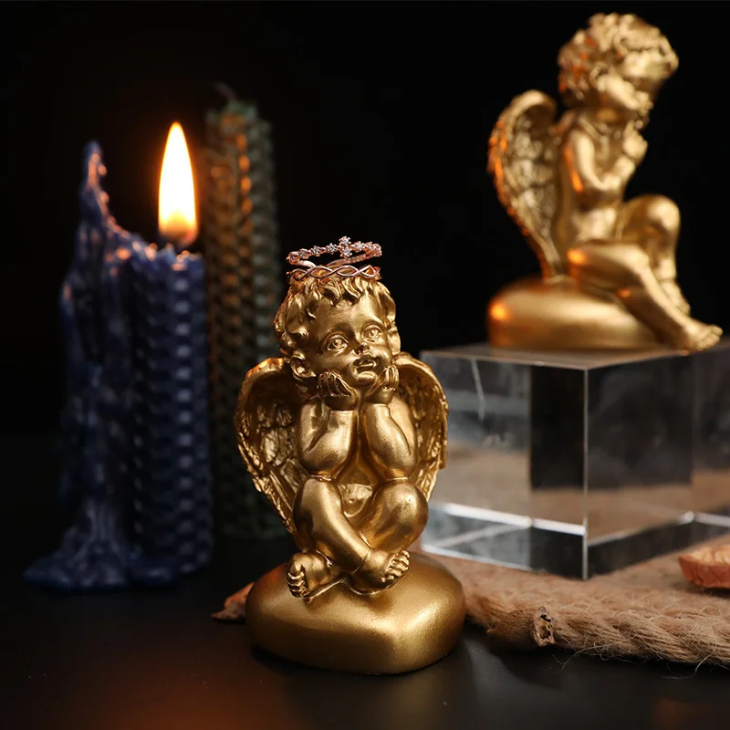 

Resin 8cm White Golden Mini Angel Figurines Nordic Creative Character Home Living Room Decoration Accessories Decor