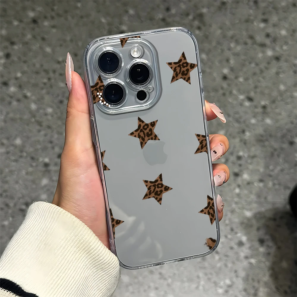 Фото Силиконовый чехол для телефона с принтом дикого леопарда и звездой для IPhone 17 16 15 14 13 12 11 Pro Xs Max Air Mini 7 8 6 6s Plus SE 2020 2022 Cover №4