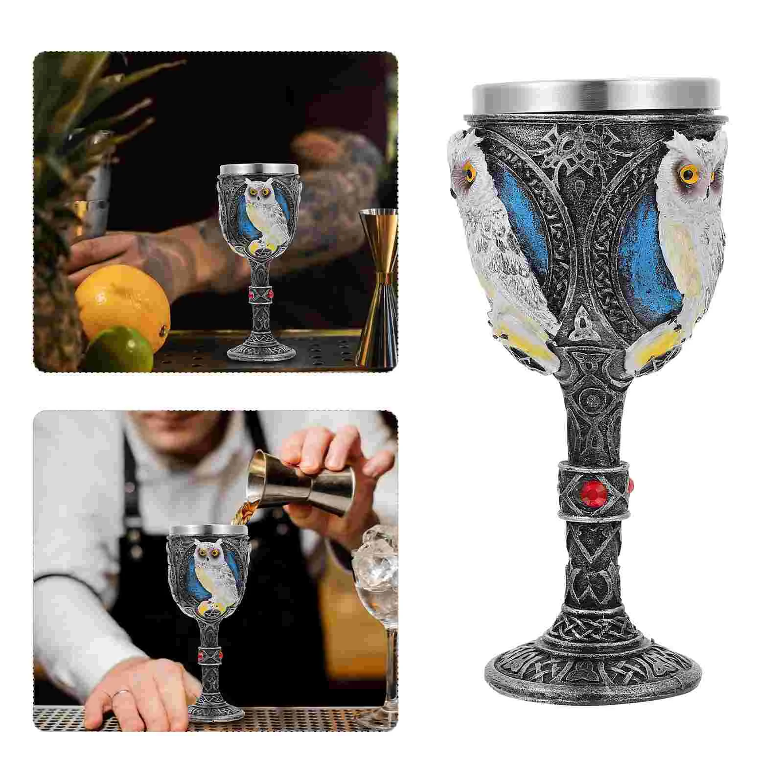 

Owl Three-Dimensional Goblet Festival Drinking Cup Desktop Decor Steel Resin Owl Three-Dimensional High Foot Wine Cup