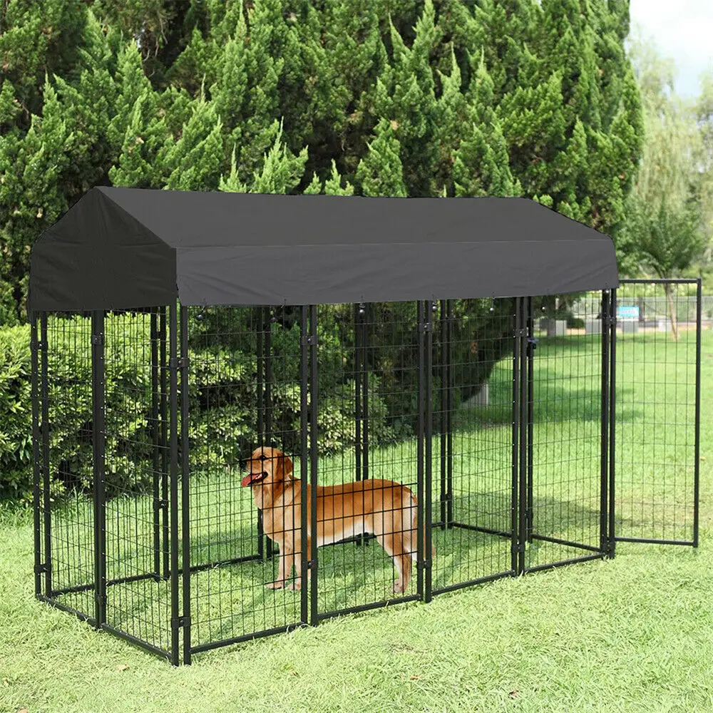 Large Dog Kennel Dog Crate Cage, Welded Wire Pet Playpen with UV Protection Waterproof Cover Metal and Roof Outdoor Heavy Duty